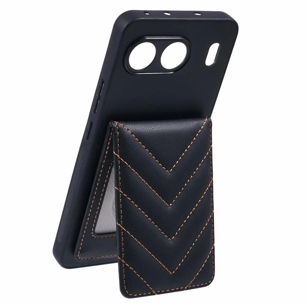 For OnePlus Nord 4 Phone Case Rhombus Adhesive Card Bag with Kickstand RFID Blocking - Black - 3