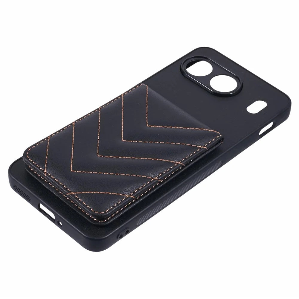 For OnePlus Nord 4 Phone Case Rhombus Adhesive Card Bag with Kickstand RFID Blocking - Black - 5