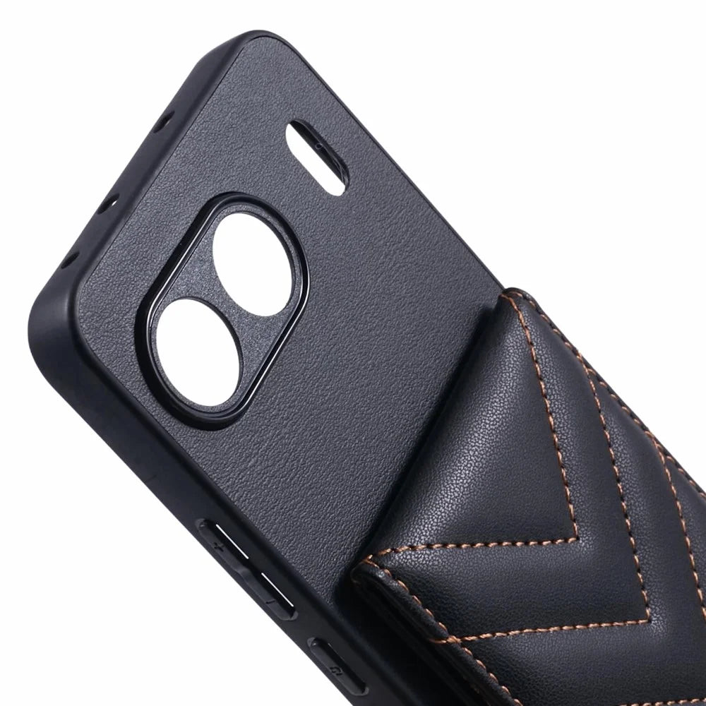 For OnePlus Nord 4 Phone Case Rhombus Adhesive Card Bag with Kickstand RFID Blocking - Black - 7