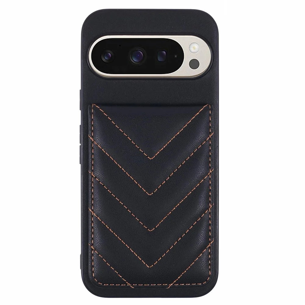 For Google Pixel 9 Pro  /  9 Phone Case Rhombus Adhesive Card Bag with Kickstand RFID Blocking - Black - 1