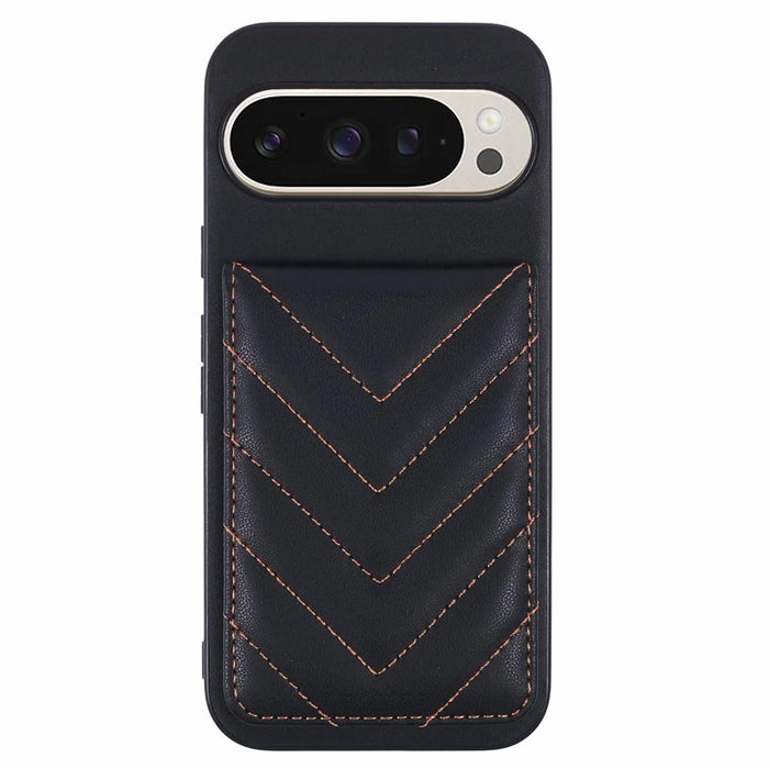 For Google Pixel 9 Pro  /  9 Phone Case Rhombus Adhesive Card Bag with Kickstand RFID Blocking - Black - 1
