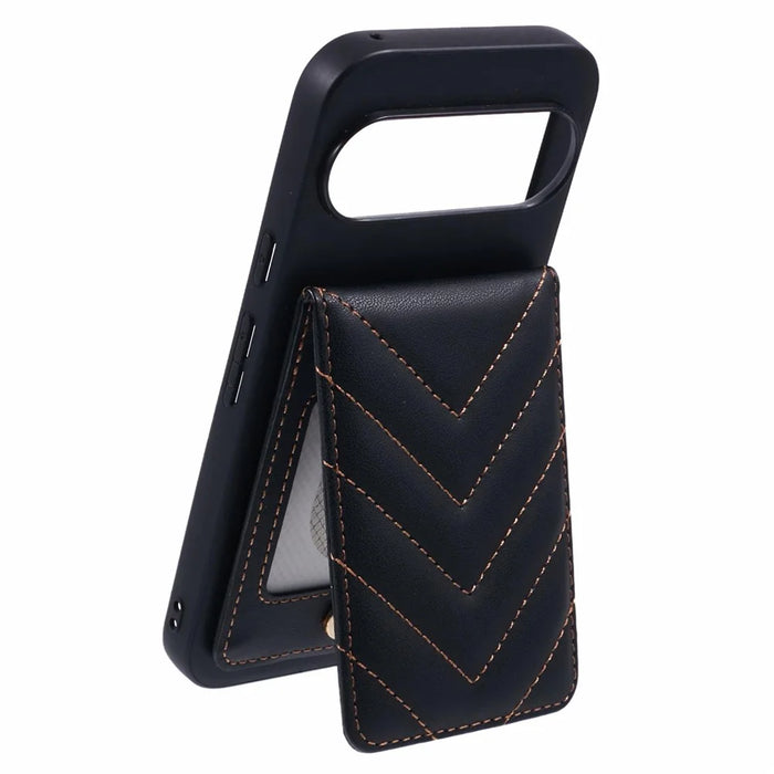 For Google Pixel 9 Pro  /  9 Phone Case Rhombus Adhesive Card Bag with Kickstand RFID Blocking - Black - 3