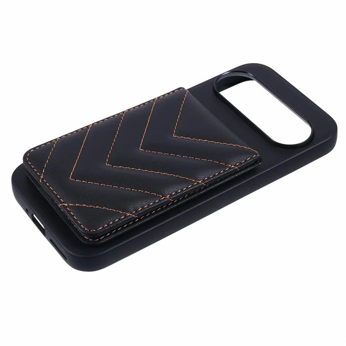 For Google Pixel 9 Pro  /  9 Phone Case Rhombus Adhesive Card Bag with Kickstand RFID Blocking - Black - 5