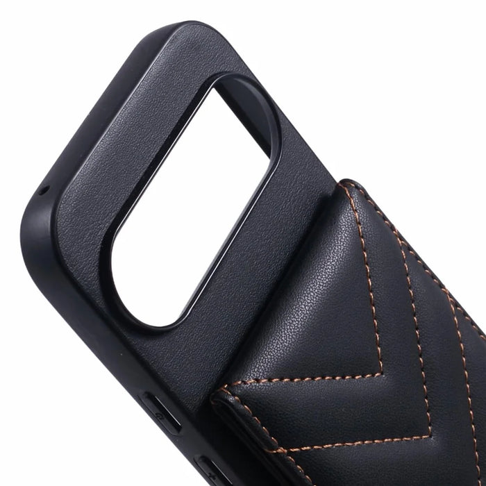 For Google Pixel 9 Pro  /  9 Phone Case Rhombus Adhesive Card Bag with Kickstand RFID Blocking - Black - 7