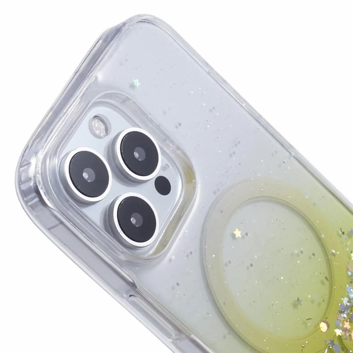 For iPhone 16 Pro Max Case Compatible with MagSafe Sparkle Epoxy TPU+Acrylic Phone Cover - Yellow - 6