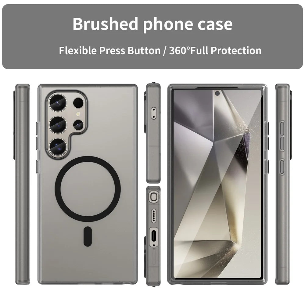 For Samsung Galaxy S23 Ultra Magnetic Case TPU + PC Slim Matte Translucent Phone Cover - Black - 3