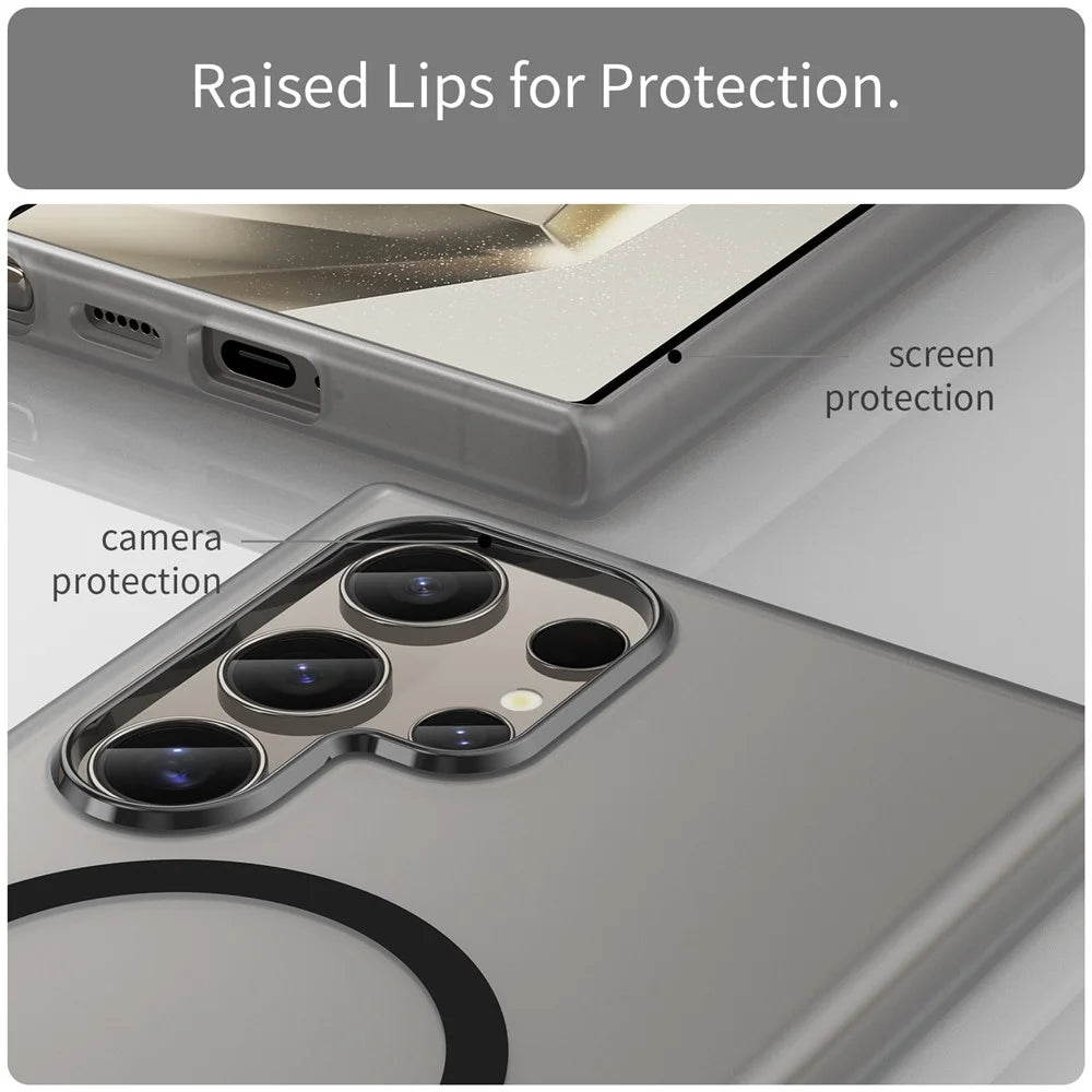 For Samsung Galaxy S23 Ultra Magnetic Case TPU + PC Slim Matte Translucent Phone Cover - Black - 6