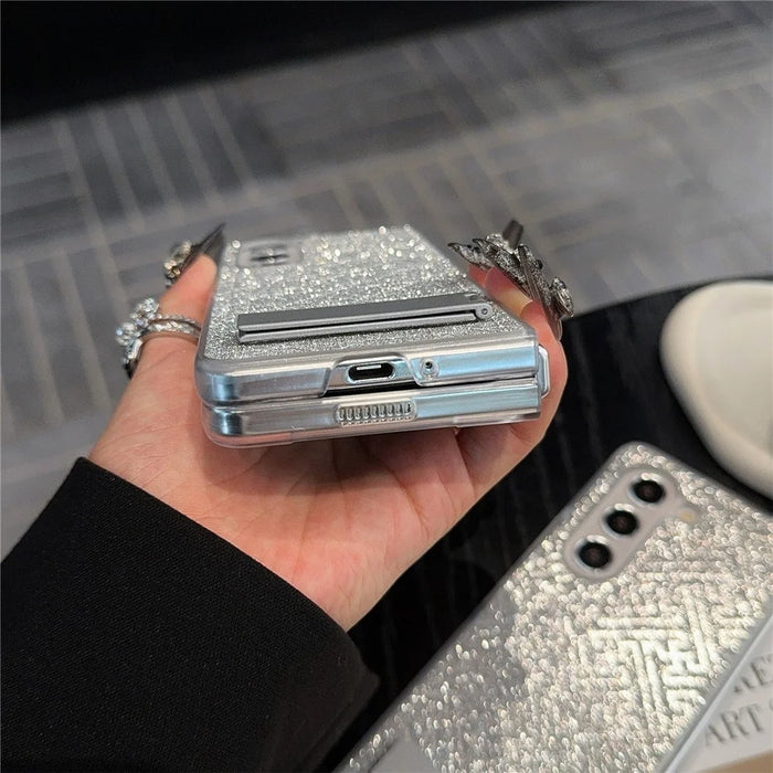 For Samsung Galaxy Z Fold6 5G Case Invisible Kickstand Leather+PC Phone Cover - Geometric / Silver - 6