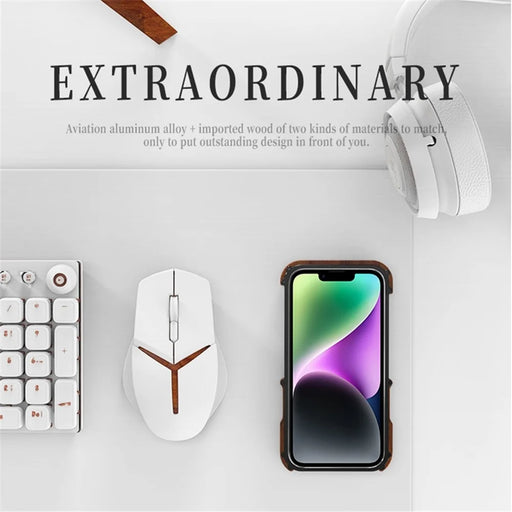 R-JUST For iPhone 14 Plus Shockproof Case Wood + Aluminum Alloy Frame Bumper Case Anti-Fall Phone Protector - 2