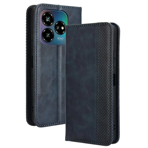 For ZTE nubia V60 Design / Blade V60 Design Leather Case Wallet Stand Retro Texture Phone Cover - Blue - 1