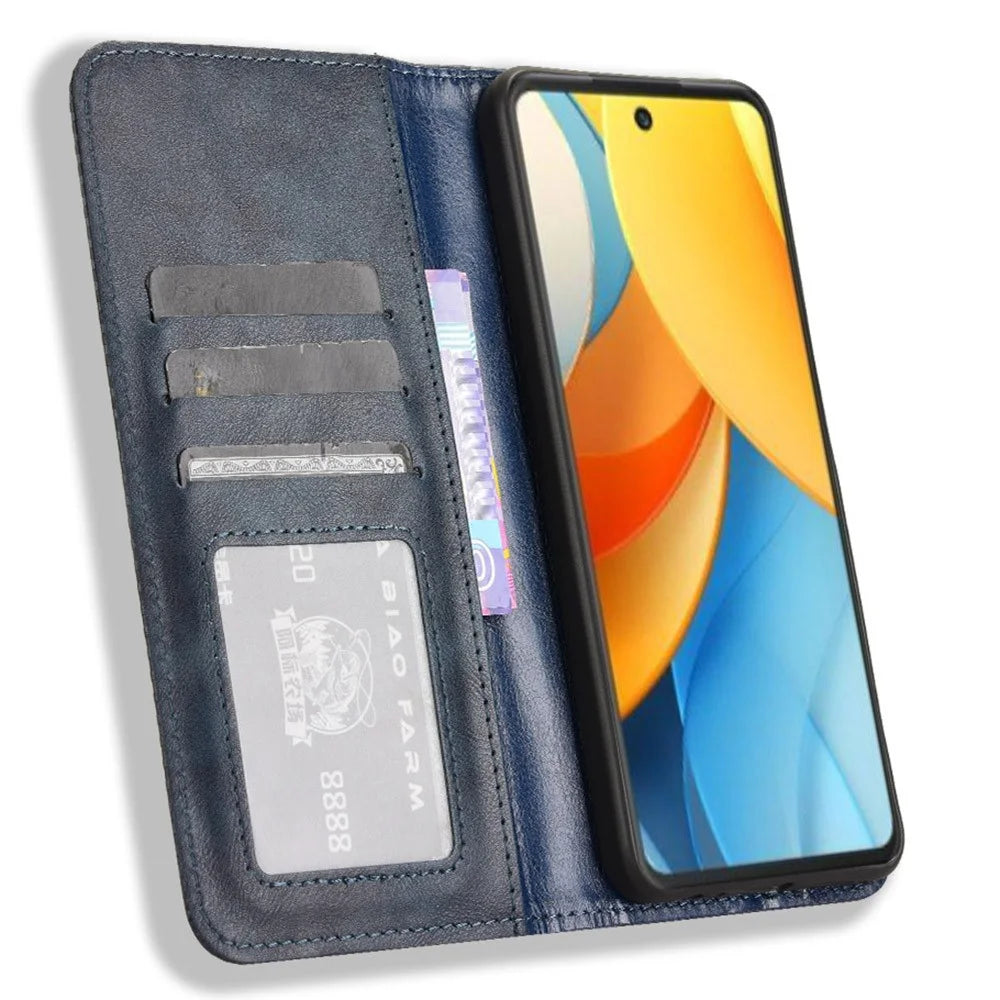 For ZTE nubia V60 Design / Blade V60 Design Leather Case Wallet Stand Retro Texture Phone Cover - Blue - 2