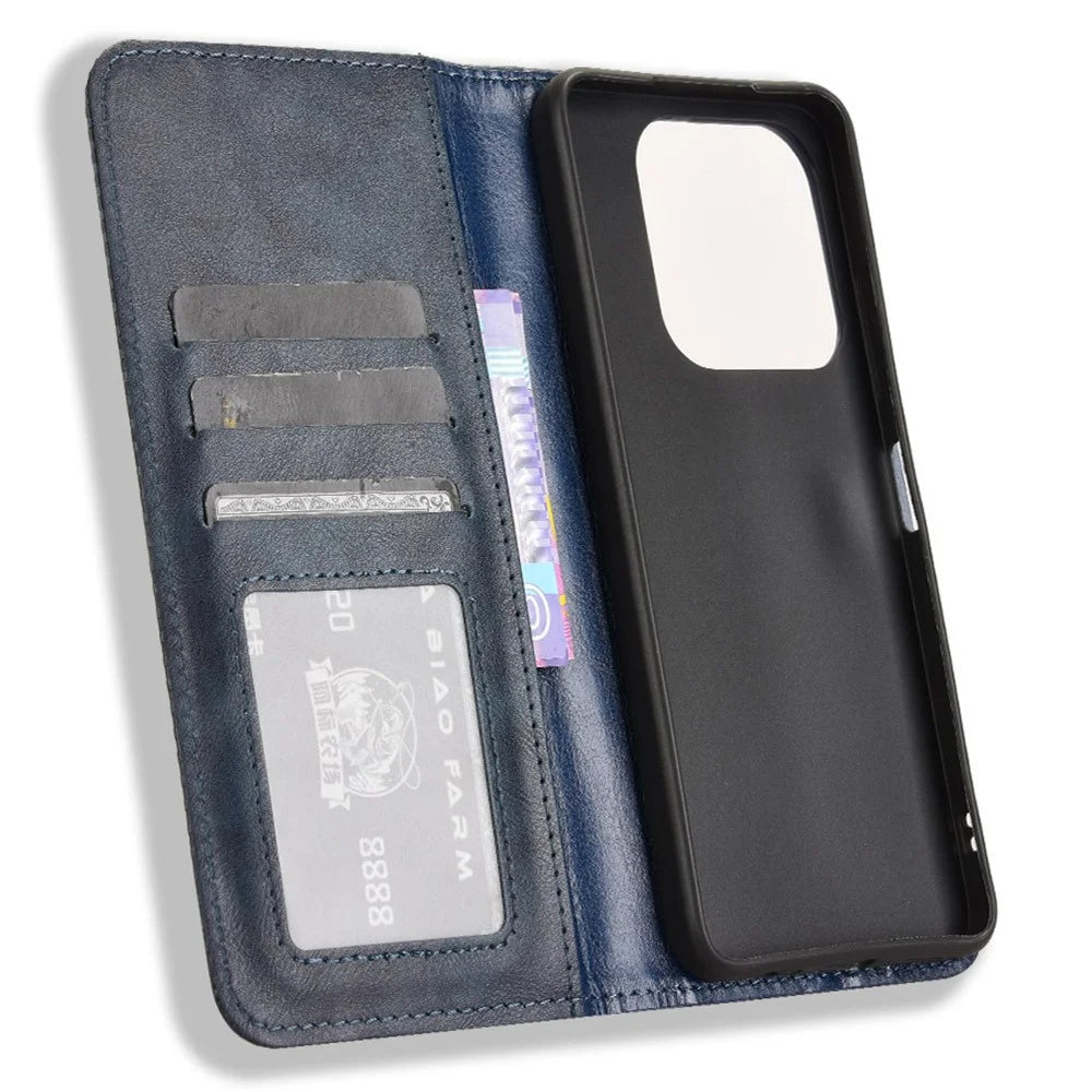 For ZTE nubia V60 Design / Blade V60 Design Leather Case Wallet Stand Retro Texture Phone Cover - Blue - 5