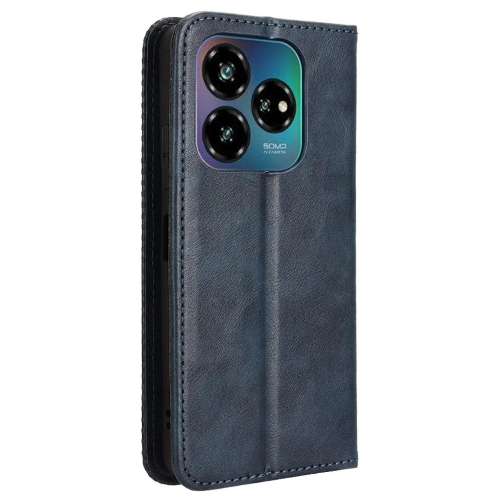 For ZTE nubia V60 Design / Blade V60 Design Leather Case Wallet Stand Retro Texture Phone Cover - Blue - 7