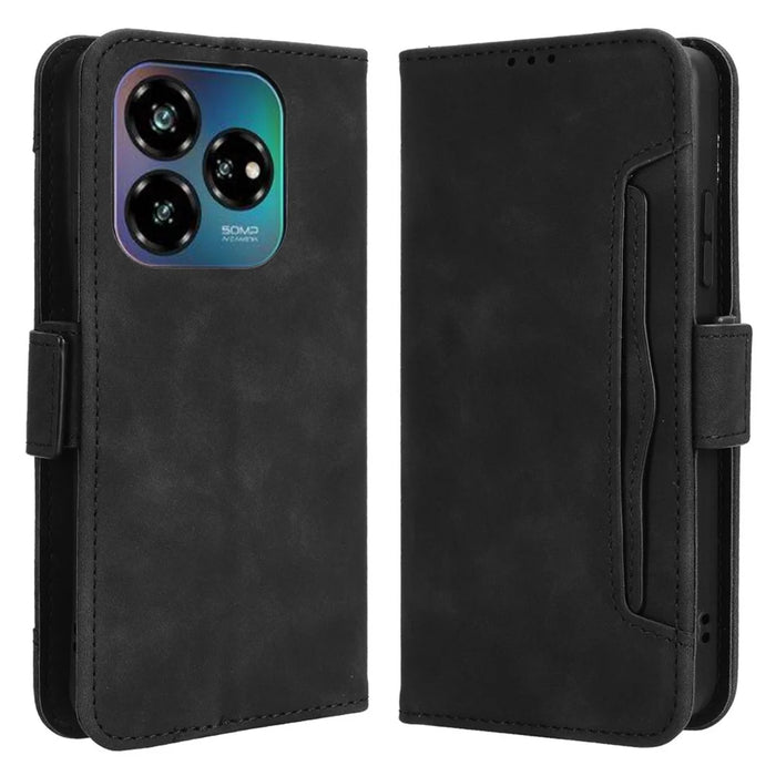 For ZTE nubia V60 Design / Blade V60 Design Leather Case Phone Wallet Cover with Multiple Card Slots - Black - 1