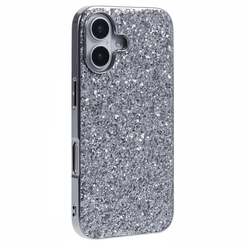 For iPhone 16 Case TPU + PC Sparkling Glitter Phone Back Cover - Silver - 1