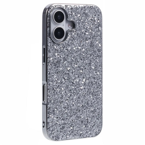 For iPhone 16 Case TPU + PC Sparkling Glitter Phone Back Cover - Silver - 1