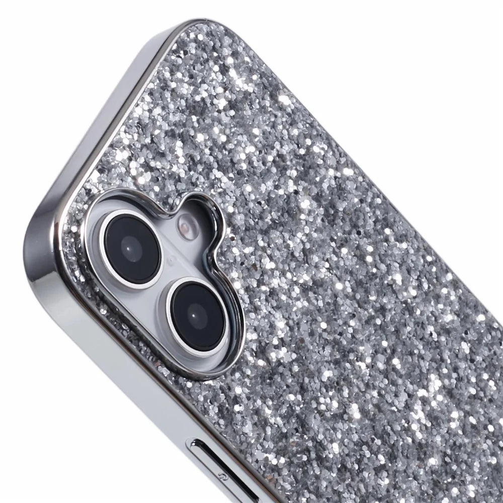 For iPhone 16 Case TPU + PC Sparkling Glitter Phone Back Cover - Silver - 6