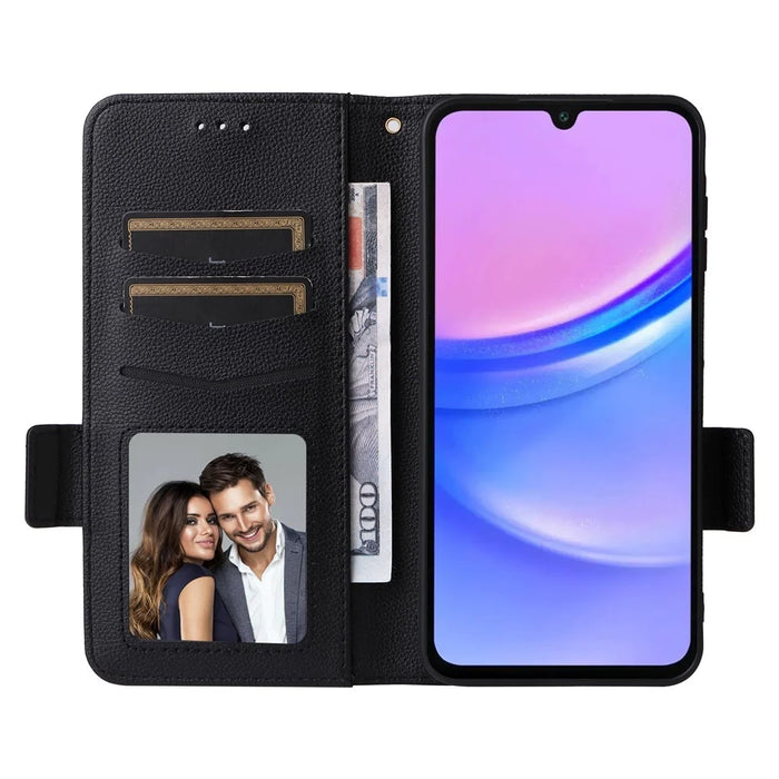 For Samsung Galaxy A16 5G / A16 4G Case with Wrist Strap Litchi Texture PU Leather Wallet Phone Cover - Black - 2