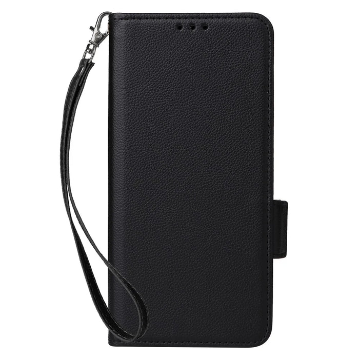 For Samsung Galaxy A16 5G / A16 4G Case with Wrist Strap Litchi Texture PU Leather Wallet Phone Cover - Black - 7