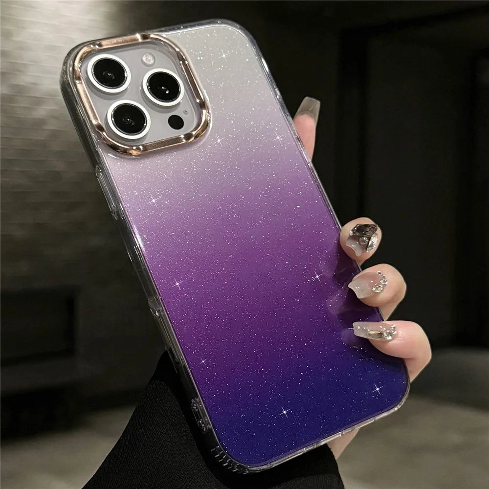 For iPhone 16 Pro Case IMD Gradient Glitter PC+TPU Protective Phone Cover - Purple - 1