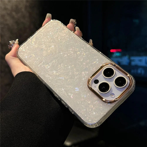 For iPhone 16 Pro Max Case IMD Shell Pattern PC+TPU Phone Cover - Transparent White - 1