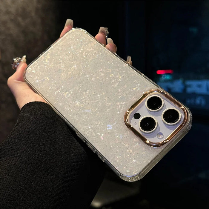 For iPhone 16 Pro Max Case IMD Shell Pattern PC+TPU Phone Cover - Transparent White - 1