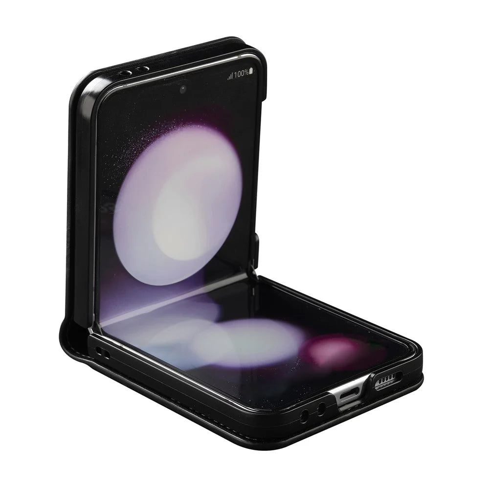 LC.IMEEKE for Samsung Galaxy Z Flip5 5G Case Leather+PC Phone Cover with Straps Card Slots - Black - 4
