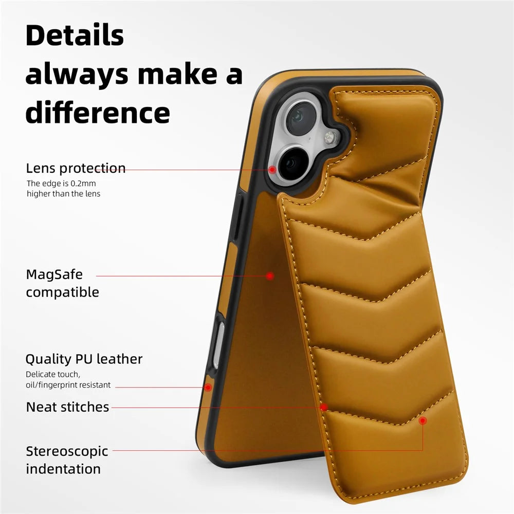 For iPhone 16 Case Compatible with MagSafe RFID Blocking Card Slot Leather Back Cover - Brown - 2