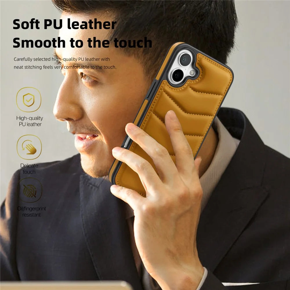 For iPhone 16 Case Compatible with MagSafe RFID Blocking Card Slot Leather Back Cover - Brown - 7