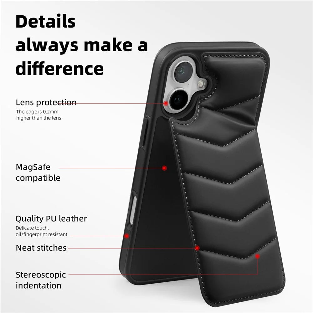 For iPhone 16 Plus Case Compatible with MagSafe RFID Blocking Card Slot Leather Back Cover - Black - 2