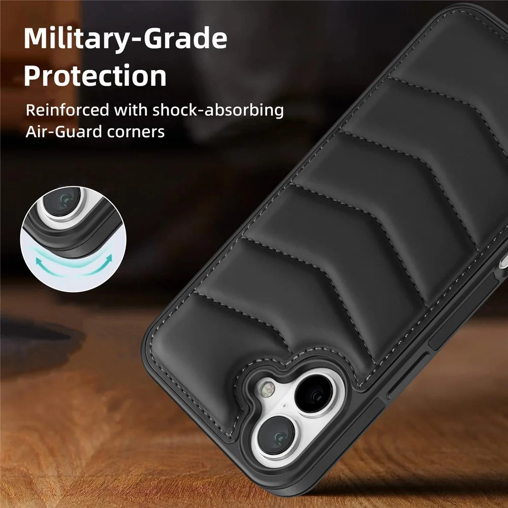 For iPhone 16 Plus Case Compatible with MagSafe RFID Blocking Card Slot Leather Back Cover - Black - 5
