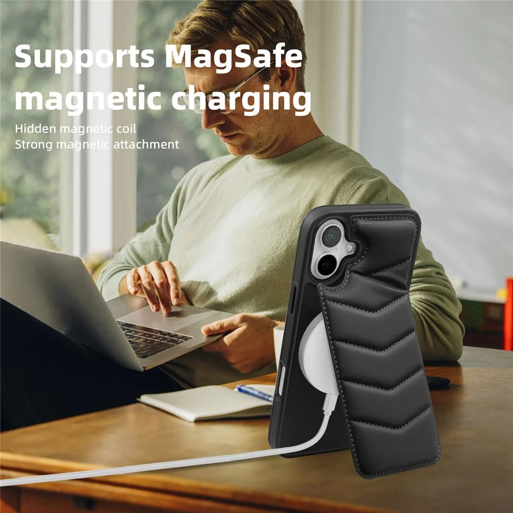 For iPhone 16 Plus Case Compatible with MagSafe RFID Blocking Card Slot Leather Back Cover - Black - 6