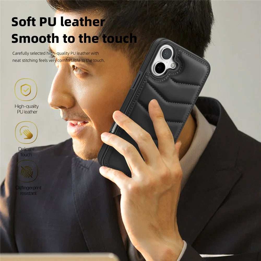 For iPhone 16 Plus Case Compatible with MagSafe RFID Blocking Card Slot Leather Back Cover - Black - 7