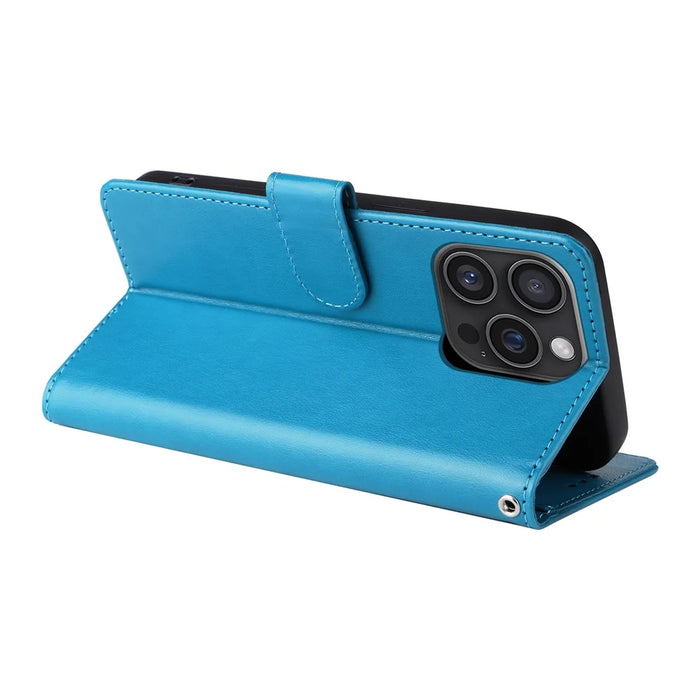 For iPhone 16 Pro Max Leather Case Butterfly Floral Imprint Wallet Stand Cover - Blue - 4