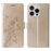 For iPhone 16 Pro Leather Case Butterfly Floral Imprint Wallet Stand Cover - Gold - 1