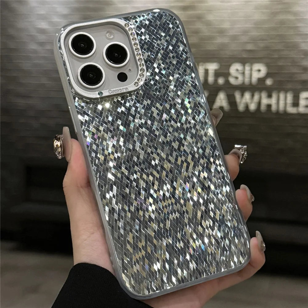 For iPhone 16 Pro Max Case IMD Rhombus Sparkling PC+TPU Phone Cover - Blue - 1
