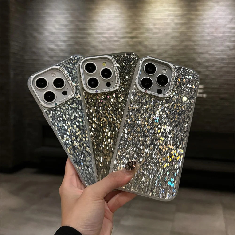 For iPhone 16 Pro Case IMD Rhombus Sparkling PC+TPU Phone Cover - Blue - 7