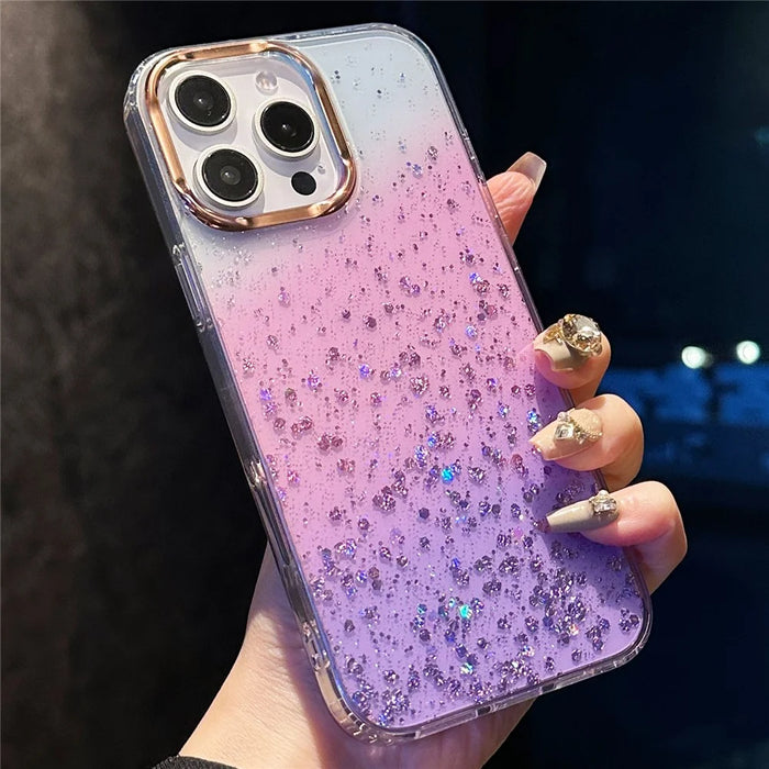 For iPhone 16 Pro Max Case IMD Bling Glitter PC+TPU Protective Cover - Purple - 1