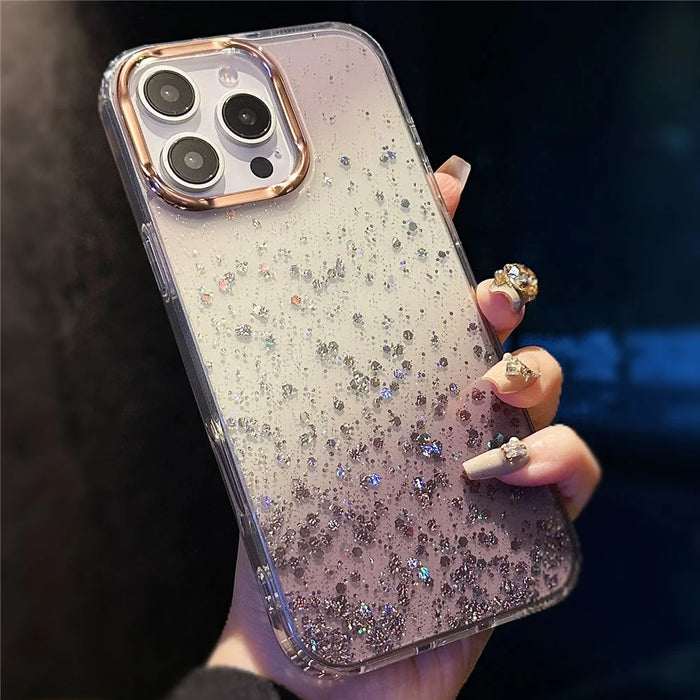 For iPhone 16 Pro Case IMD Bling Glitter PC+TPU Protective Cover - Black - 1