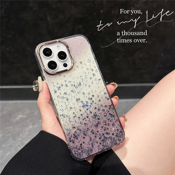 For iPhone 16 Pro Case IMD Bling Glitter PC+TPU Protective Cover - Black - 2