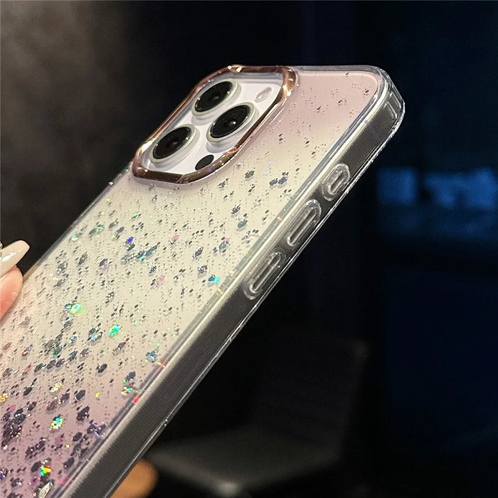 For iPhone 16 Pro Case IMD Bling Glitter PC+TPU Protective Cover - Black - 4