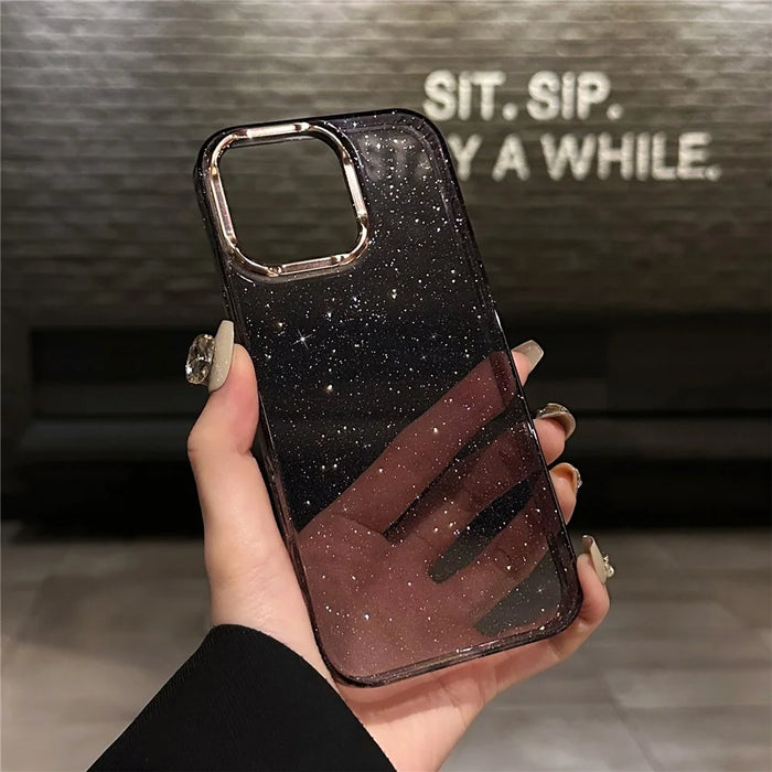 For iPhone 16 Pro Case IMD Sparkle Sequin PC+TPU Shockproof Phone Cover - Grey - 2