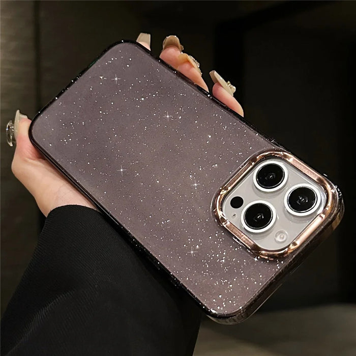 For iPhone 16 Pro Max Case IMD Sparkle Sequin PC+TPU Shockproof Phone Cover - Grey - 1