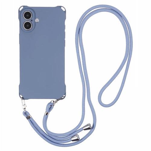 For iPhone 16 Plus Case Four Corner Anti Drop TPU Phone Cover with 150cm Hanging Rope - Blue - 1