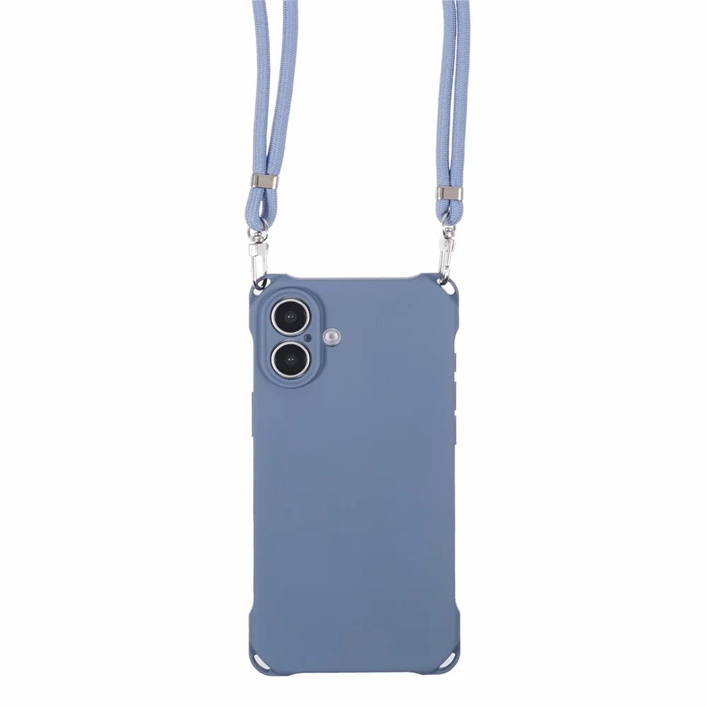 For iPhone 16 Plus Case Four Corner Anti Drop TPU Phone Cover with 150cm Hanging Rope - Blue - 6