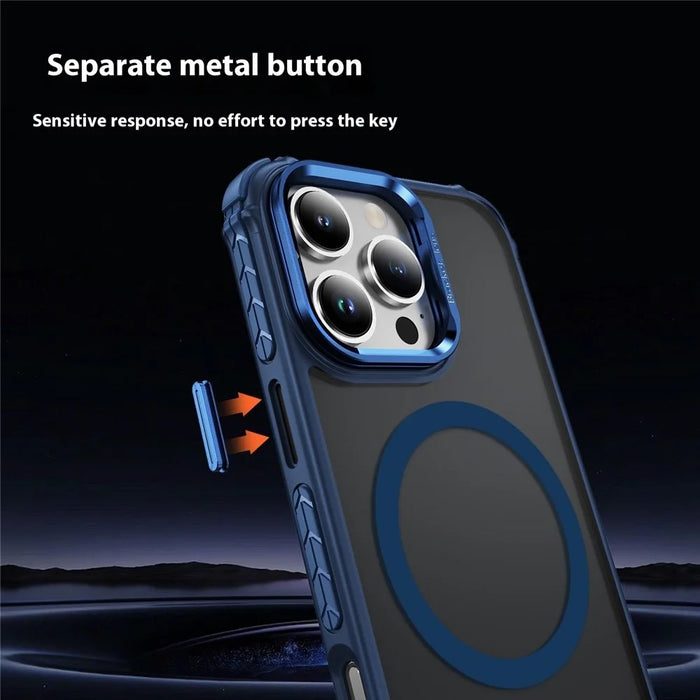 For iPhone 16 Pro Case with Lens Kickstand Matte Back Cover Compatible with MagSafe - Blue - 3