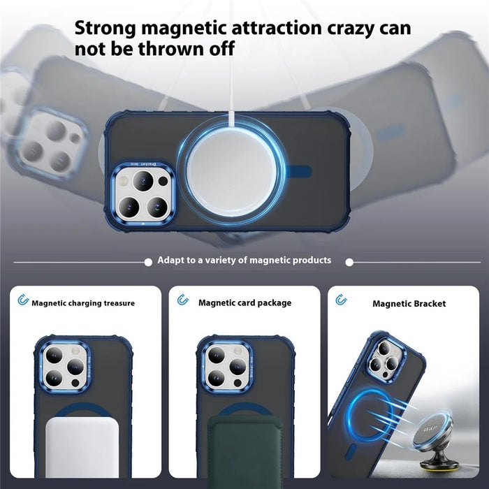 For iPhone 16 Pro Max Case with Lens Kickstand Matte Back Cover Compatible with MagSafe - Blue - 2