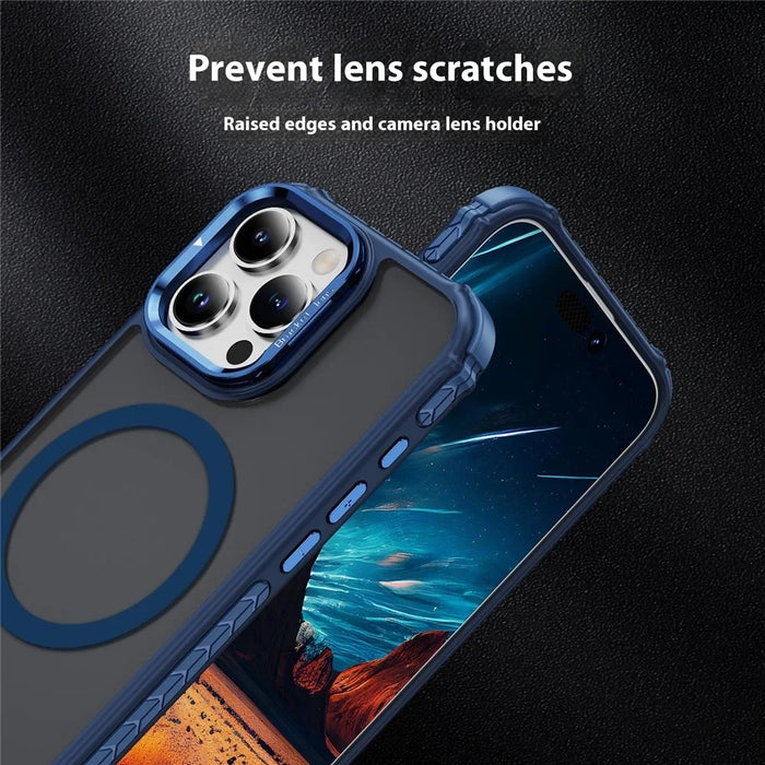 For iPhone 16 Pro Max Case with Lens Kickstand Matte Back Cover Compatible with MagSafe - Blue - 4