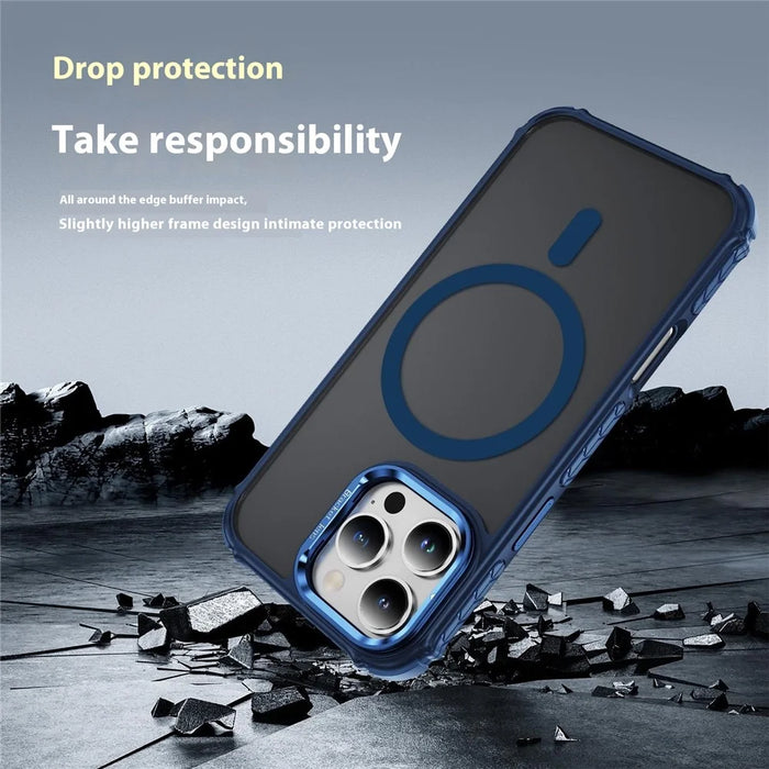 For iPhone 16 Pro Max Case with Lens Kickstand Matte Back Cover Compatible with MagSafe - Blue - 5