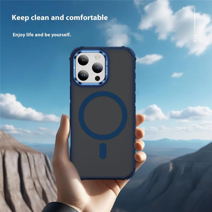 For iPhone 16 Pro Max Case with Lens Kickstand Matte Back Cover Compatible with MagSafe - Blue - 6